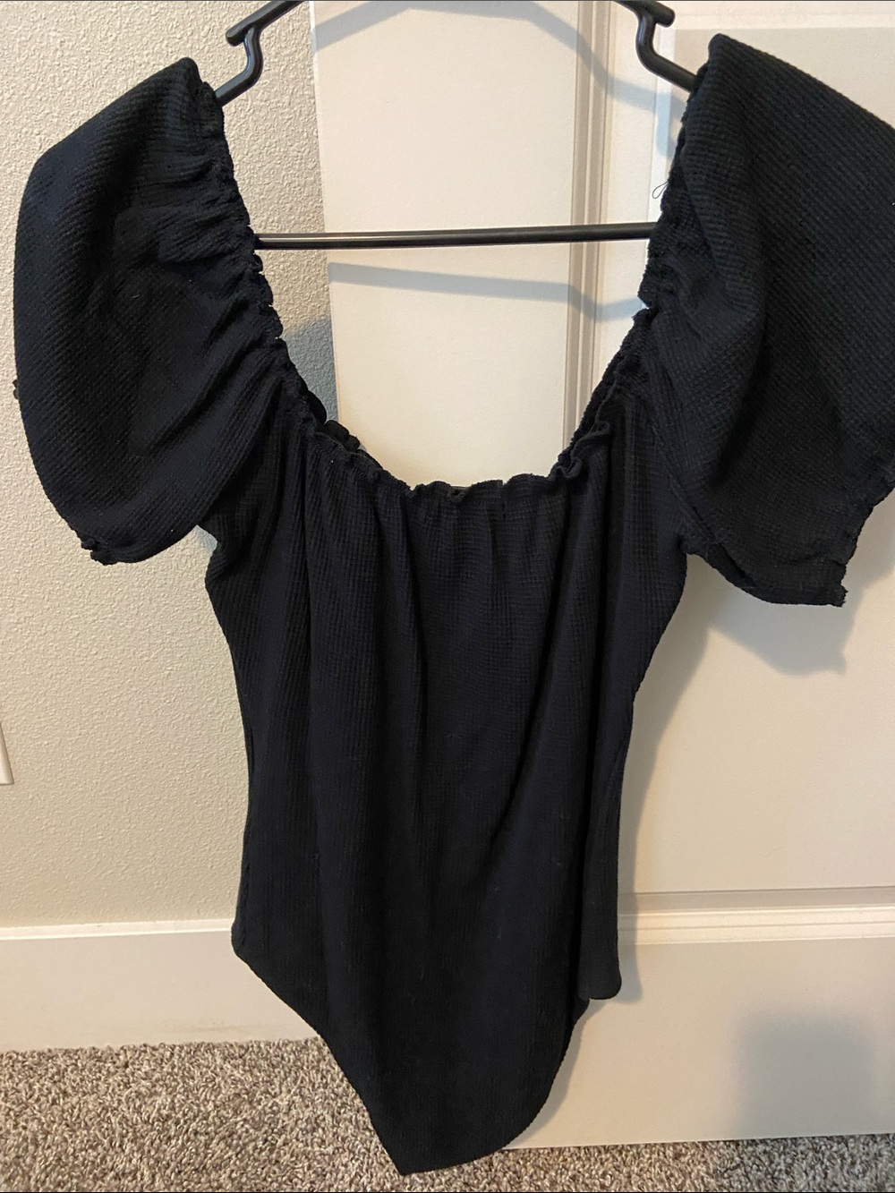 Topshop Black Puff Sleeve Ribbed Bodysuit - Picture 2 of 4